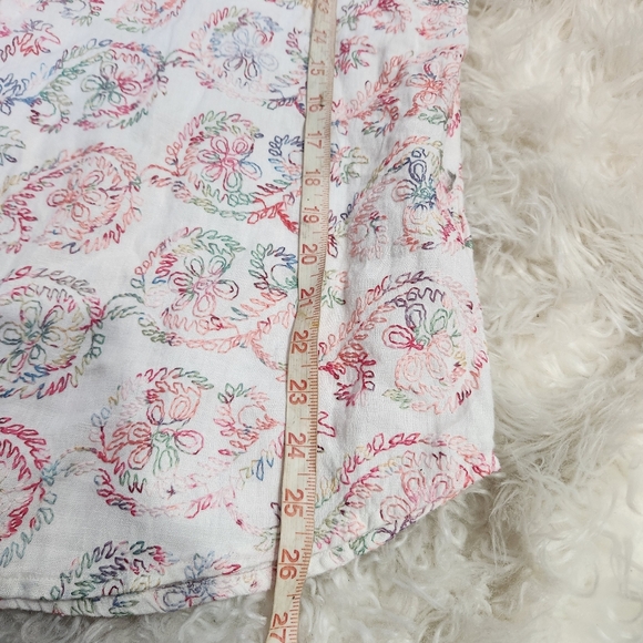 120% Lino embroidered Floral Button Down Blouse White Pink Size EU 48 Large - Picture 4 of 7